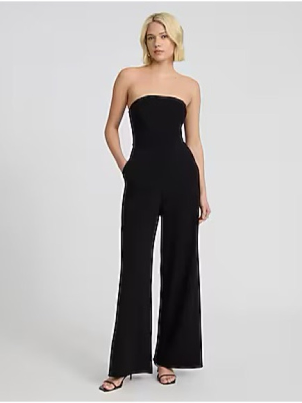 Express Crepe Strapless Wide-Leg Jumpsuit with Pockets